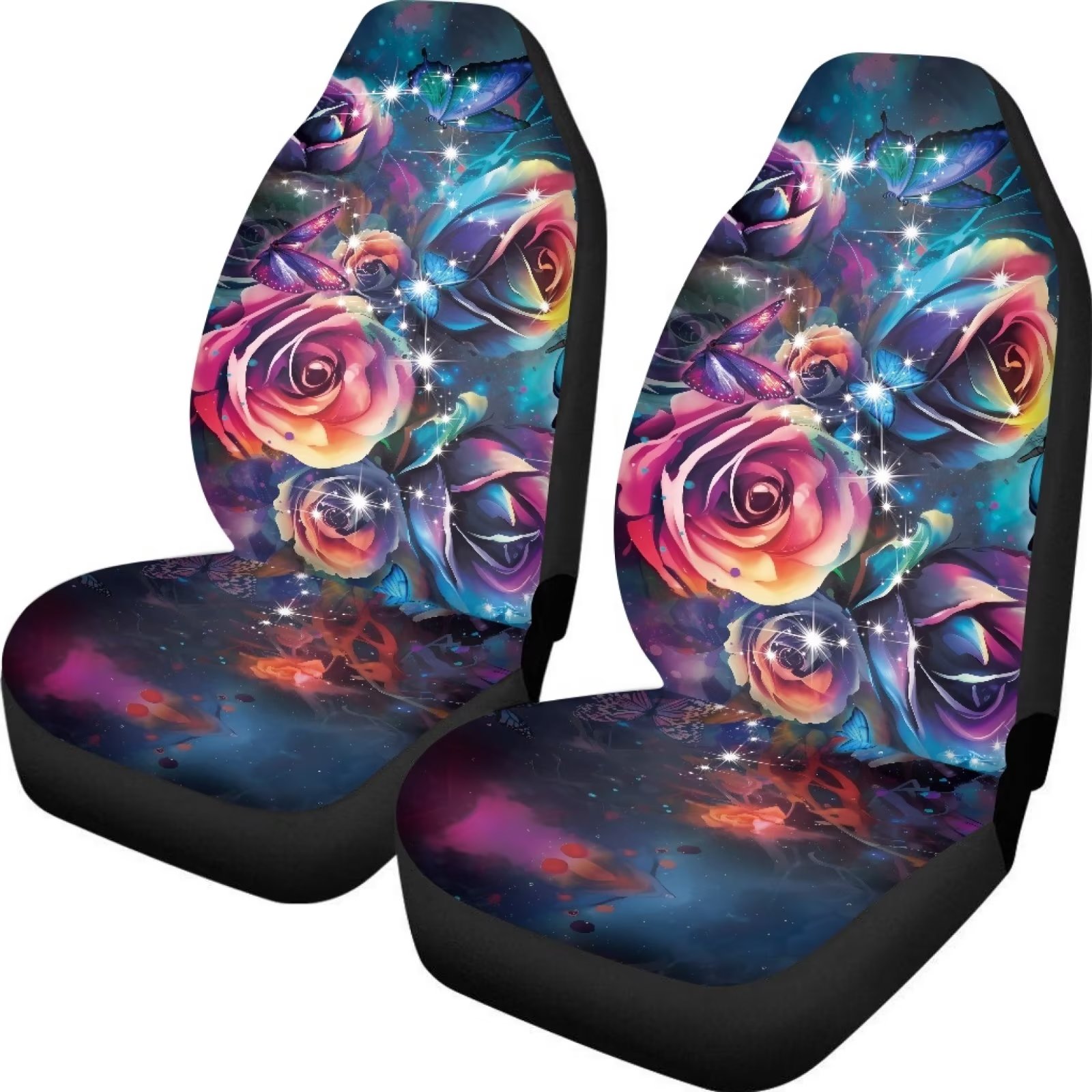 Binienty Bright Rose Butterfly Car Seat Covers Front Seats Only,Front Automotive Seat Decorative
