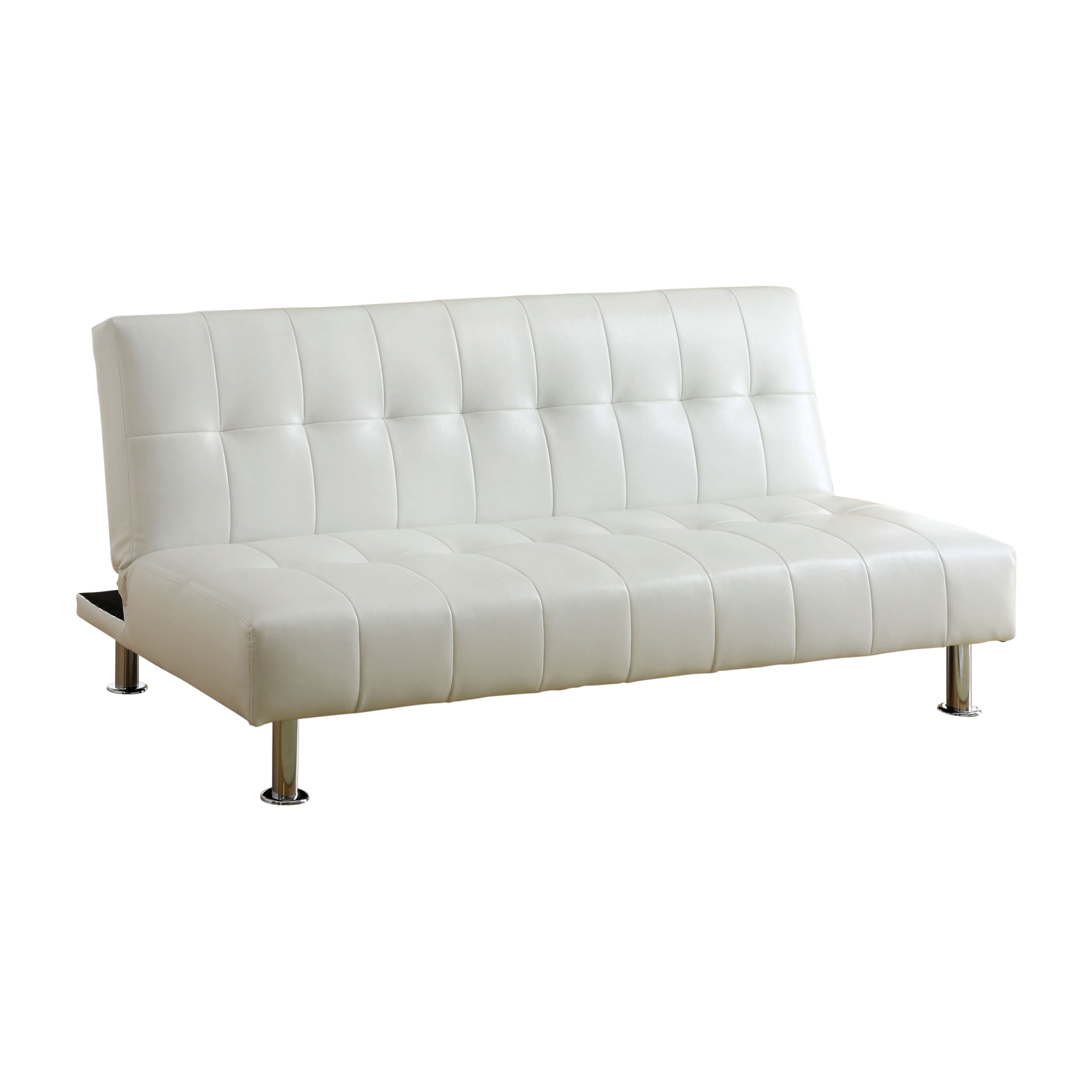 Bastina Faux Leather Tufted Convertible Futon Sofa, White