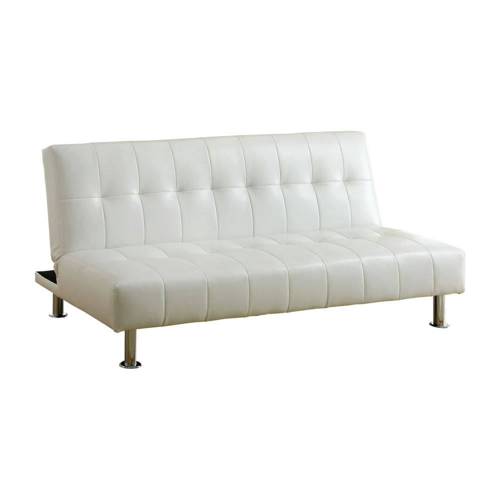 Bastina Faux Leather Tufted Convertible Futon Sofa, White