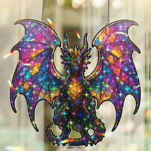 Lotusprinthandmade Majestic Dragon Fantasy Custom Shape Star Hologram Ornament 3.5in, Mythical Creature Decor, Unique Dragon Gift