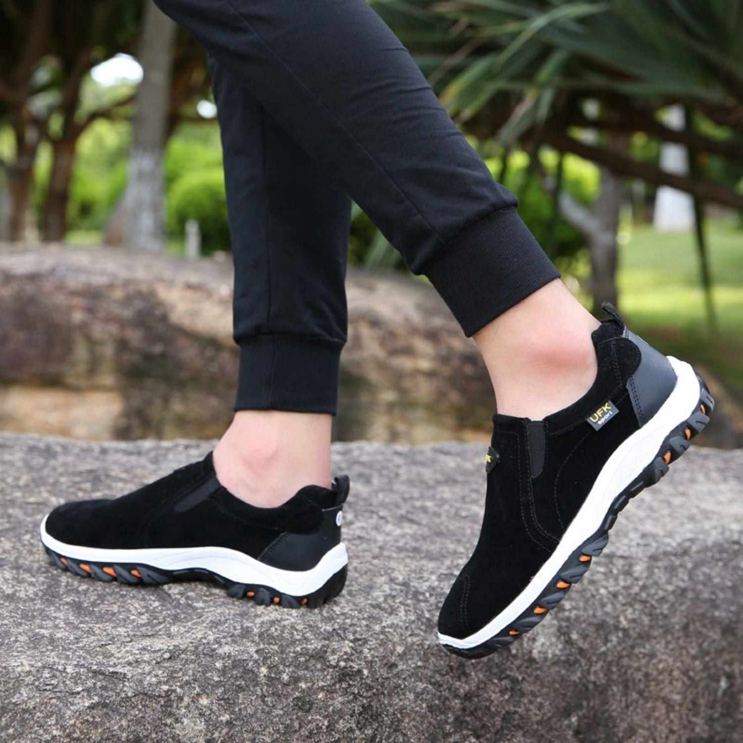 Men's Slip On Walking Sneakers Outdoor Hiking Shoes Lightweight Athletic Footwear