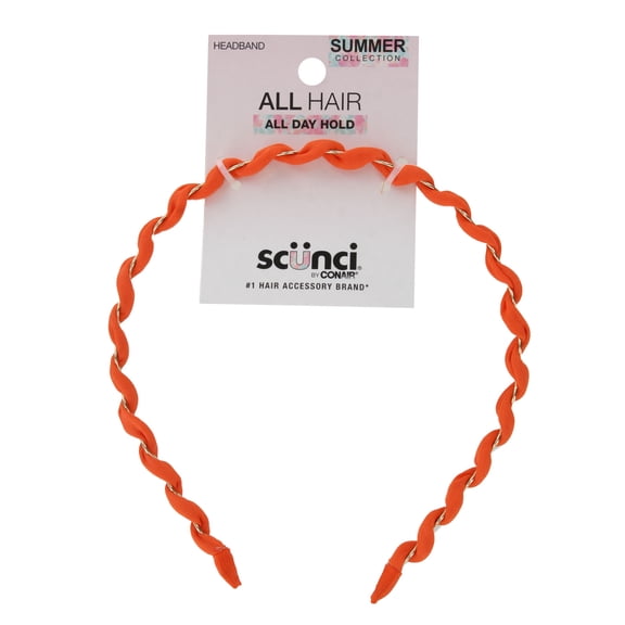 Scunci Summer Collection All Hair All Day Hold Headband, Orange Twist Design, Comfortable & Durable Hair Accessory for All Hair Types, 1-Count