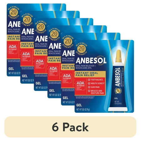 (6 pack) Anbesol Gel Maximum Strength, Instant Oral Pain Relief, 0.33 oz.