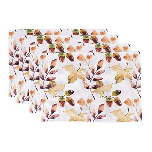 Fennco Styles Cottage Watercolor Acorn Leaves 14 x 20 Inch Placemats, Set of 4 – Multicolor Place Mats for Thanksgiving Dinner, Family Gathering, Special Events and Home Décor