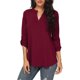 thumbnail image 1 of Qarigey Camisa de mujer con cuello en V Color sólido Top Verano Camisa V Casual Blusa suelta Prendas para la parte del cuerpo Vino rojo XXL, 1 of 6
