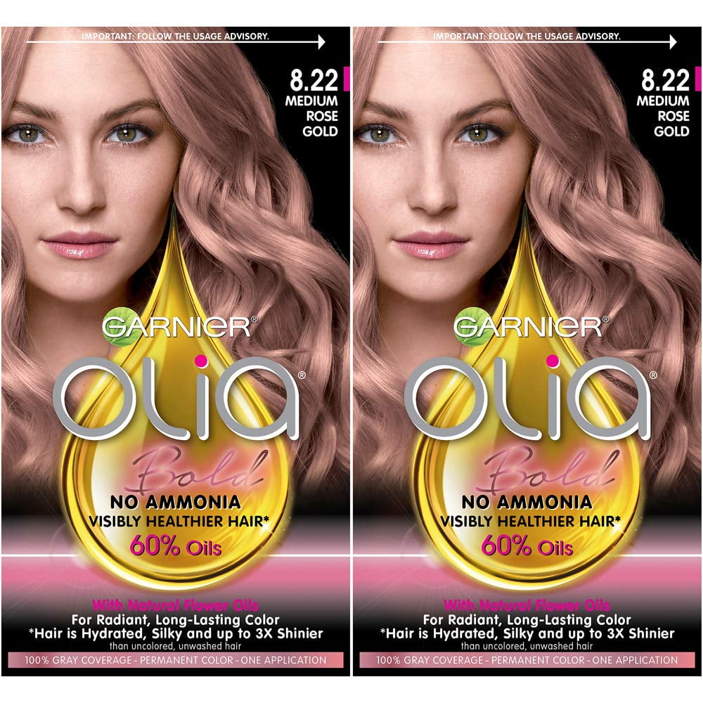 Garnier Hair Color Olia Ammonia-Free Brilliant Color Oil-Rich Permanent Hair  Dye,  Medium Rose Gold, 2 Count (Packaging May Vary) 
