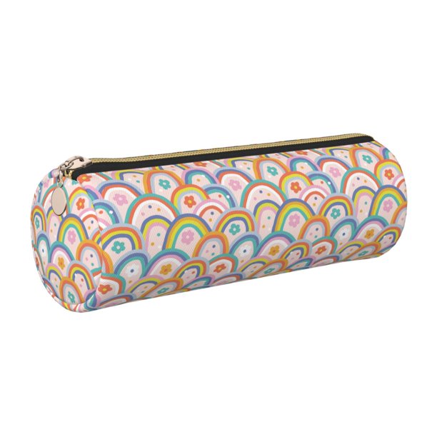 Disketp Rainbow Flowers Estuche Organizador de Lápices de Cuero, Estuche de Oficina con Cremallera para Bolígrafo y Lápiz
