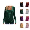 thumbnail image 1 of Womens Sparkle Top 2026 Spring Fashion Y2K Long Sleeve V Neck Loose Velvet Sequin Patchwork T Shirts Rave Outfits, 1 of 8