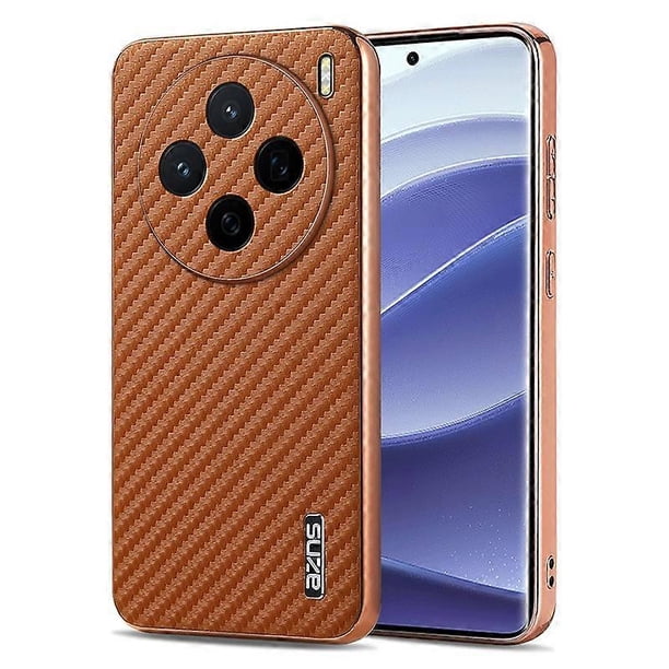 AZNS For vivo X200 5G Case Electroplating Carbon Fiber Texture PU TPU Phone Cover - Green