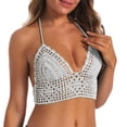 thumbnail image 2 of XINXIAOO Women's Crochet Bikini Top V-Neck Lace Up Spaghetti Strap Hollow Out High Waist Summer Beach Swimwear Separate, 2 of 5