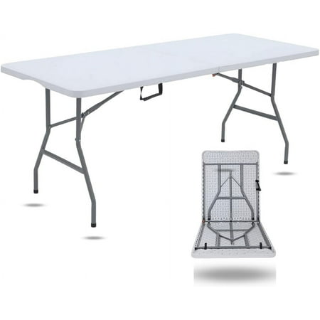 8ft Plastic Folding Table, Fold-in-Half Portable Utility Table Heavy Duty Portable w/Handle, for Indoor Outdoor,Picnic, Party, & Camping (White, 8ft)