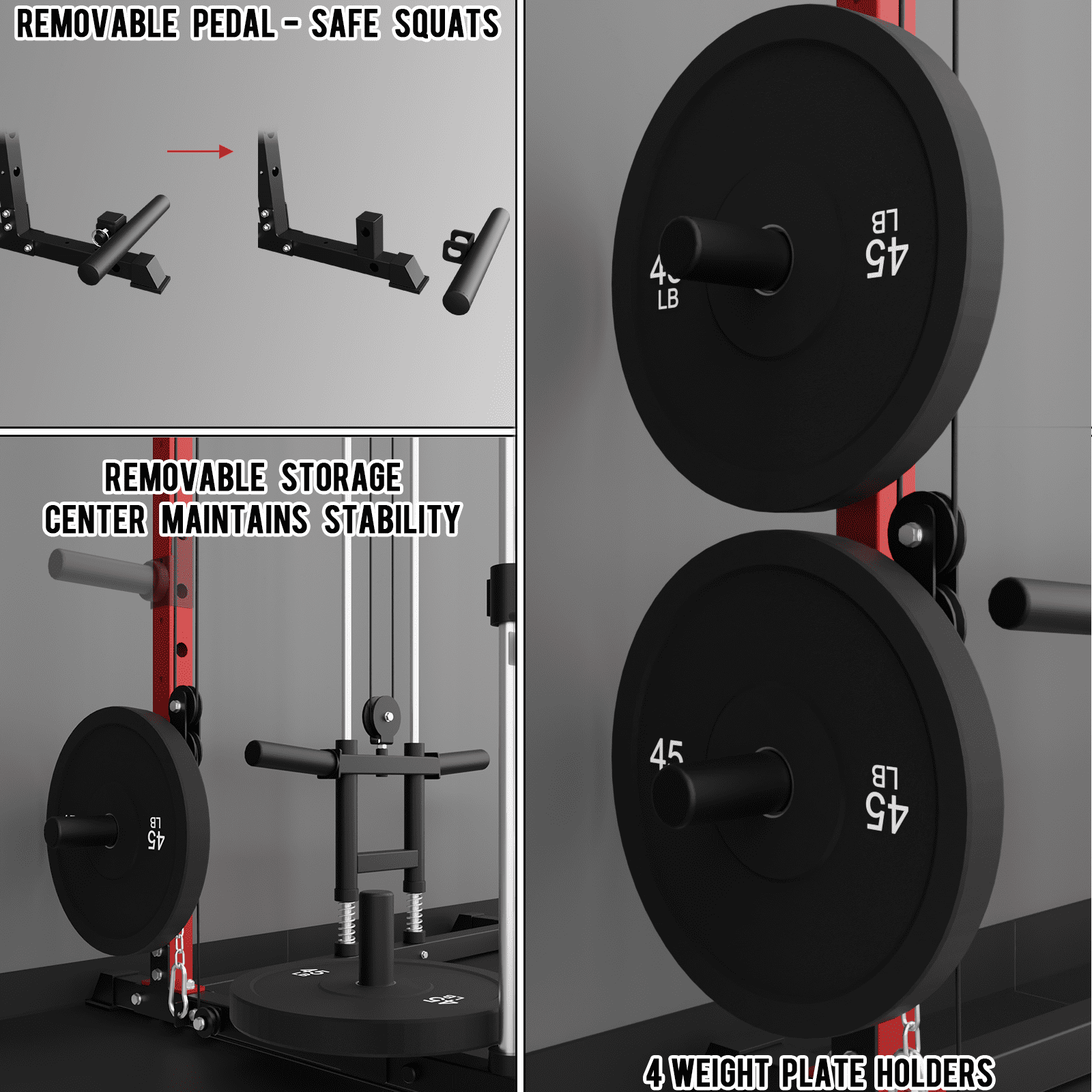 Eonfit E3 Smith Machine with 3D Rotating Arm for Home Gym Equipment, Multi-Function Power Cage Squat Rack with Cable Crossover LAT Pulldown Pulley System All in One (E3 RED PRO)