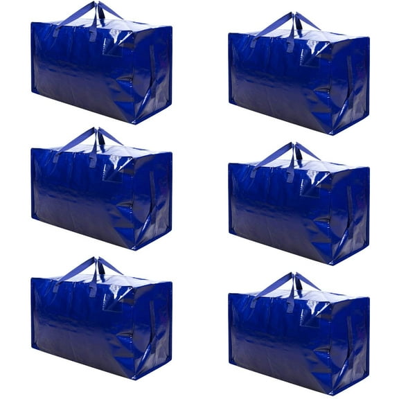 Veno Portable Clothing Storage Bags with Sturdy Handles & Zipper, Blue & Clear, 6 Pack