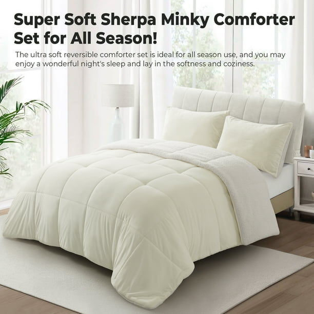 INGALIK California King Sherpa Comforter Set Soft Quilted Down Alternative Comforter Reversible Duvet with 2 Pillowcases Plush Warm Fall Winter 3 Piece Bedding Sets Ivory Walmart Business Supplies