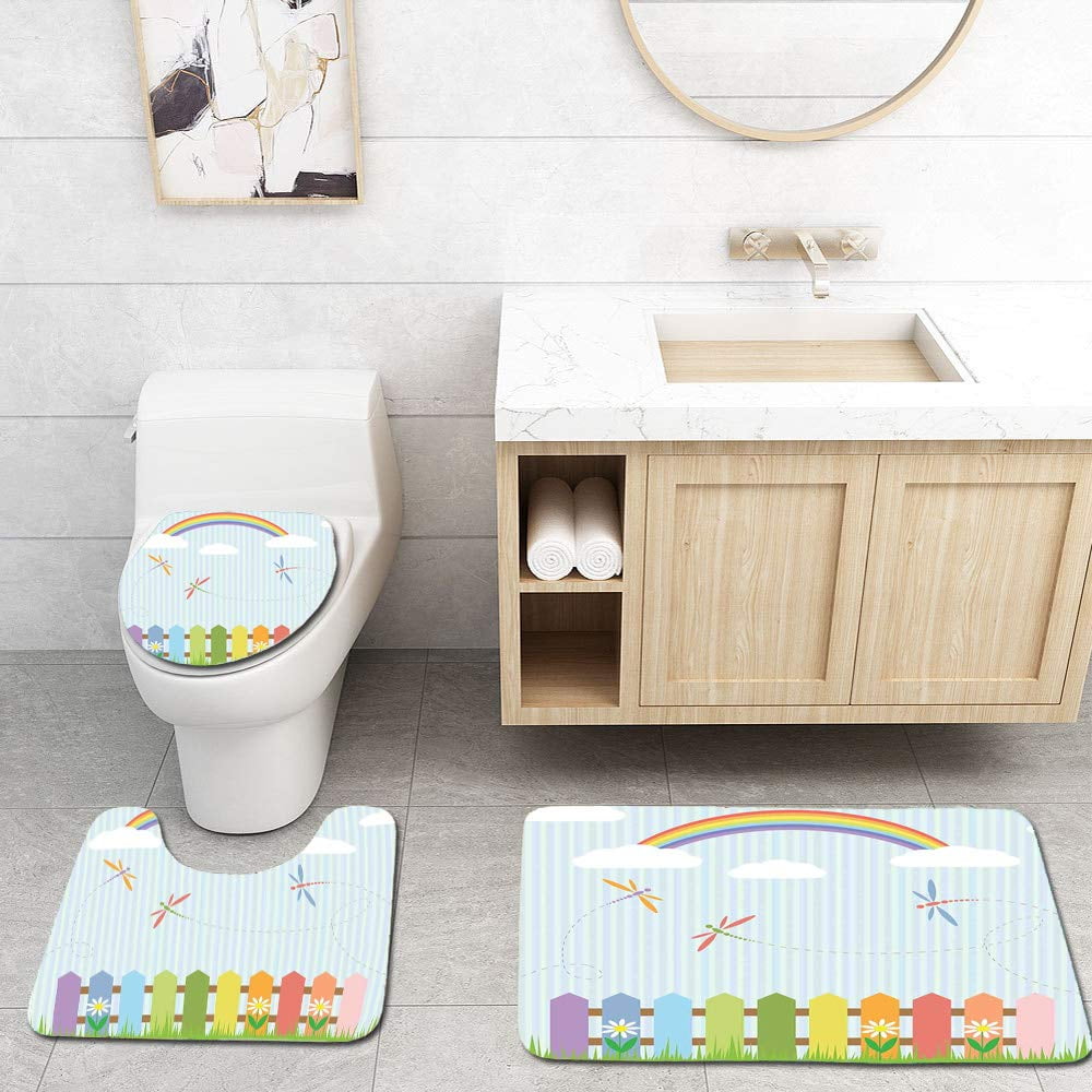 Erehome Dragonfly Colorful Dragonflies Drifting Over Fences On A Sunny Rainbow Day Kids Nursery Theme 3 Piece Bathroom Rugs Set Bath Rug Contour Mat And Toilet Lid Cover Walmart Canada
