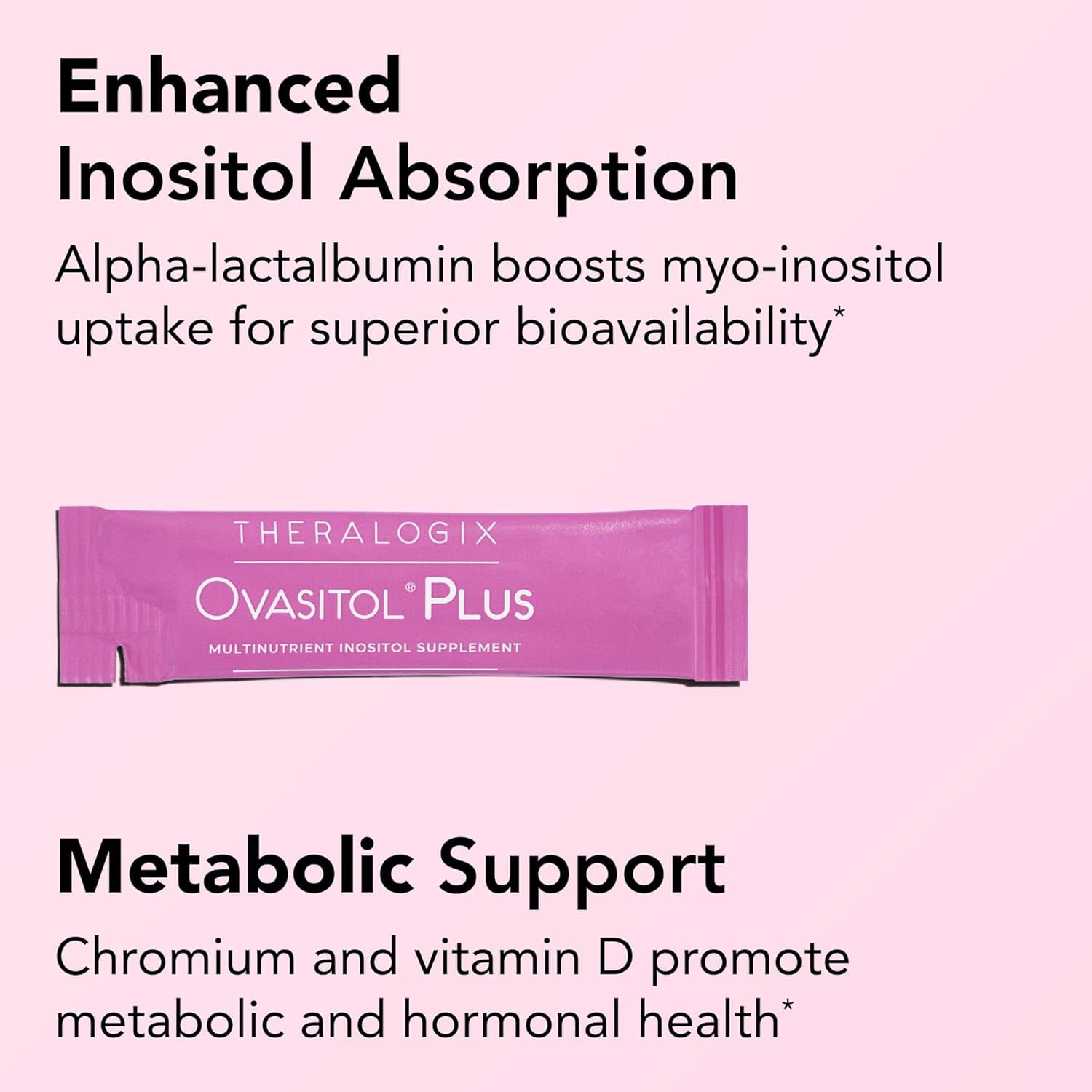 Theralogix, Ovasitol Plus, Metabolic Health Supplement, Myo-Inositol & D-Chiro Inositol+Chromium Picolinate+Alpha-lactalbumin & Vitamin D, 90-Day Supply, Unflavored, 180 Count