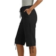 thumbnail image 4 of Linen Capri Pants Women Drawstring Elastic Waist Side Pockets Knee Length Casual Summer Shorts Tie Hem Bermuda Trousers, 4 of 5