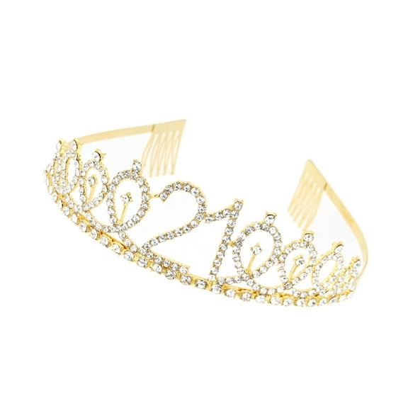 OUNONA Golden Rhinestone Alloy Birthday Crown for Decoration Engagement Parties with Insertion Comb Design