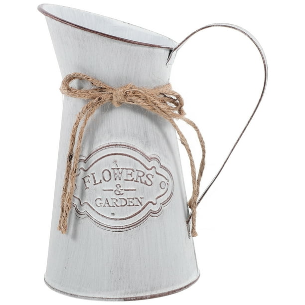 BRIGHTFUFU Jarrón francés vintage – Jarrones rústicos de metal galvanizado – Jarras decorativas de granja – Jarrones rústicos para riego de leche – para cocina, hogar, chimenea, decoración campestre