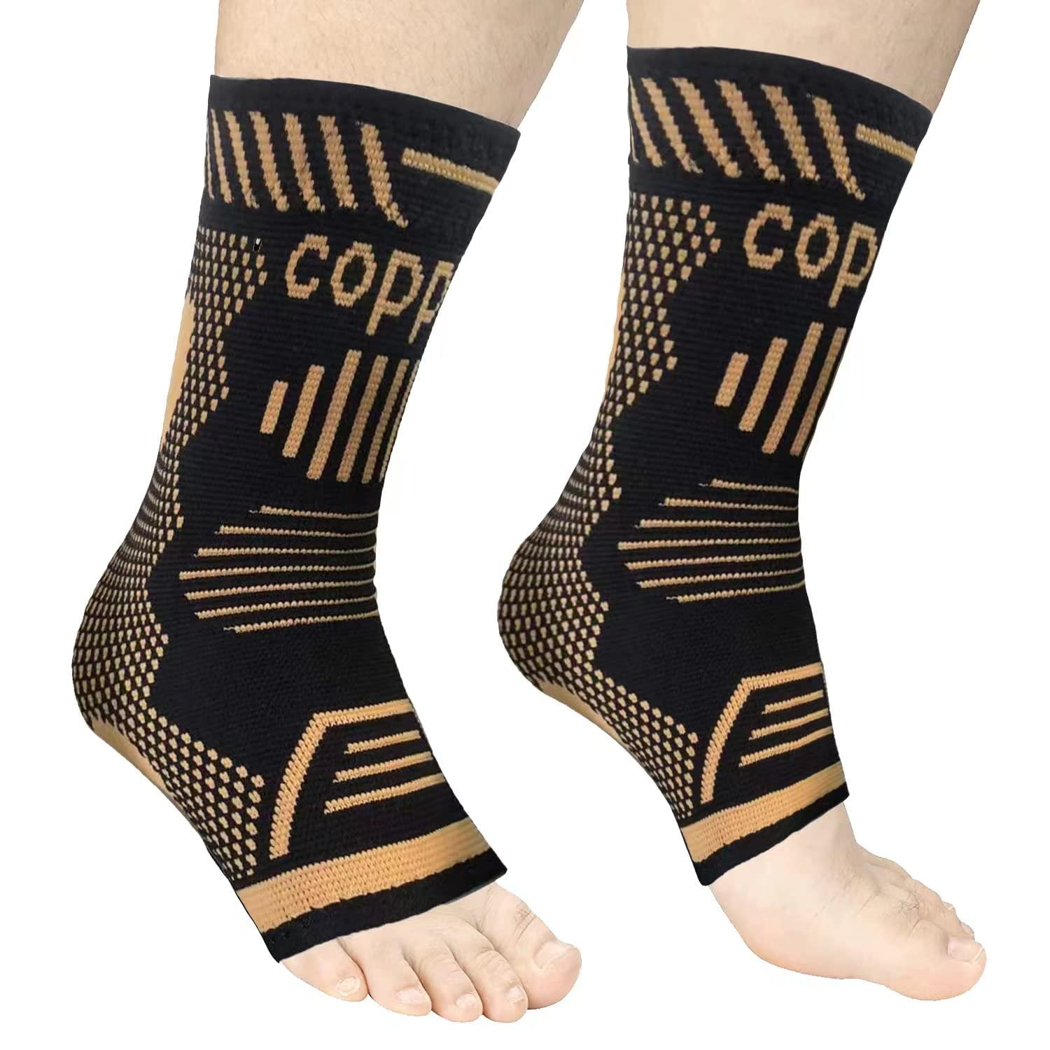 2 Pairs Copper Ankle Brace Support for Men & Women, Best Ankle,S