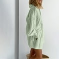 thumbnail image 3 of Women's 2 Piece Summer Outfits Long Sleeve Cutout Button Down Shirts Shorts Cotton Trendy Oversized Loose Lounge Set, Green, L, 3 of 7
