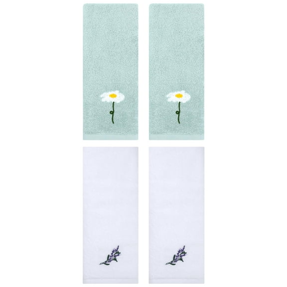 Unique Bargains 4 Pcs Floral Comfy Hand Towel Blue/White 13" x 30"/13" x 29"