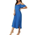 thumbnail image 4 of INSPIRE CHIC Women Summer Cold Shoulder Sundresses Strapless Nightgown Short Sleeve Maxi Lounge Dress, 4 of 5