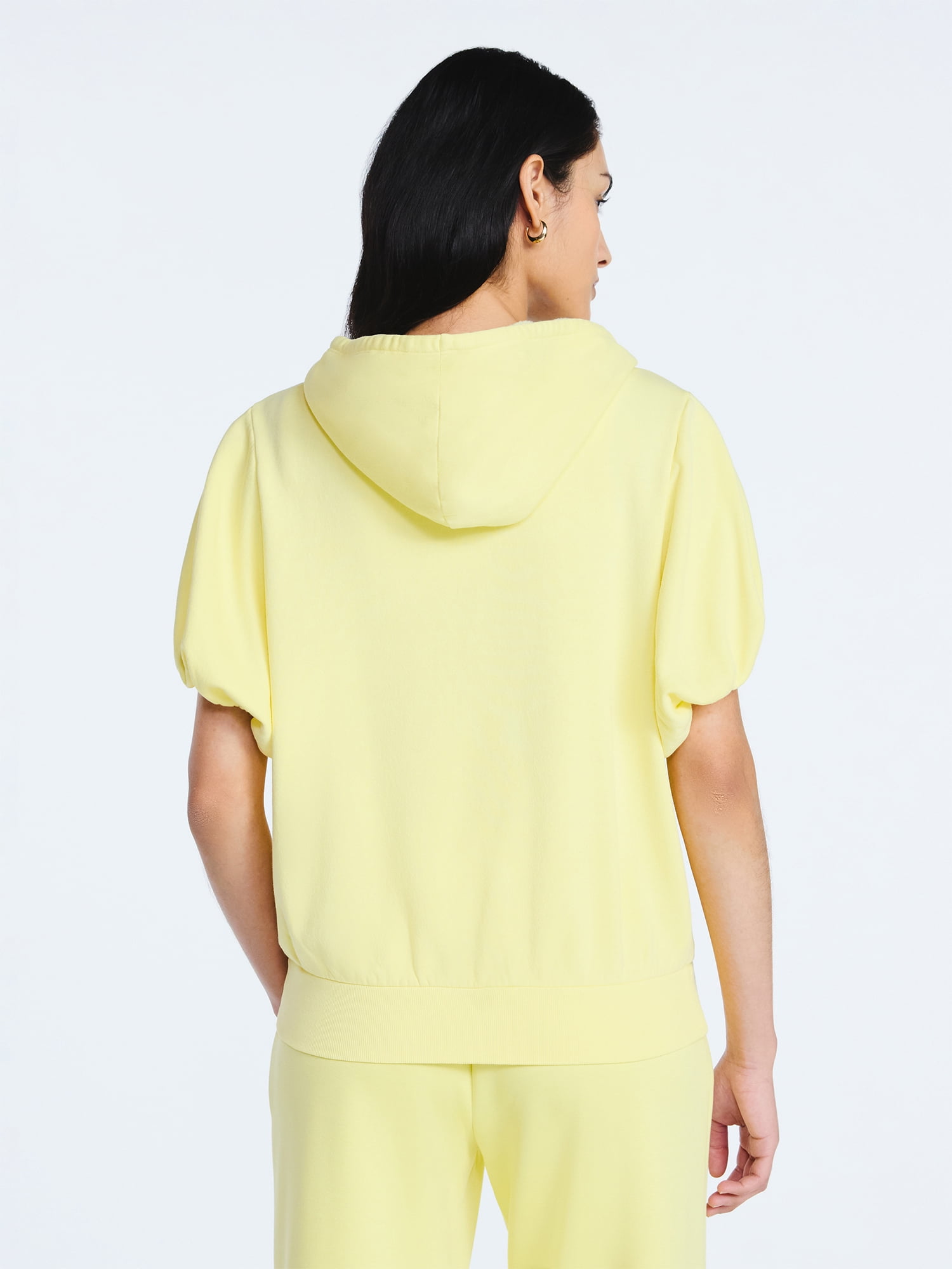 Scoop Women’s Mineral Washed Zip Hoodie with Short Puff Sleeves, Sizes XS-XXL