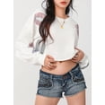 thumbnail image 4 of Yunliwuli Women Sweatshirt, Long Sleeve Crew Neck Shiny Rugby Hoodie Pullover Fall Crop Top, 4 of 10