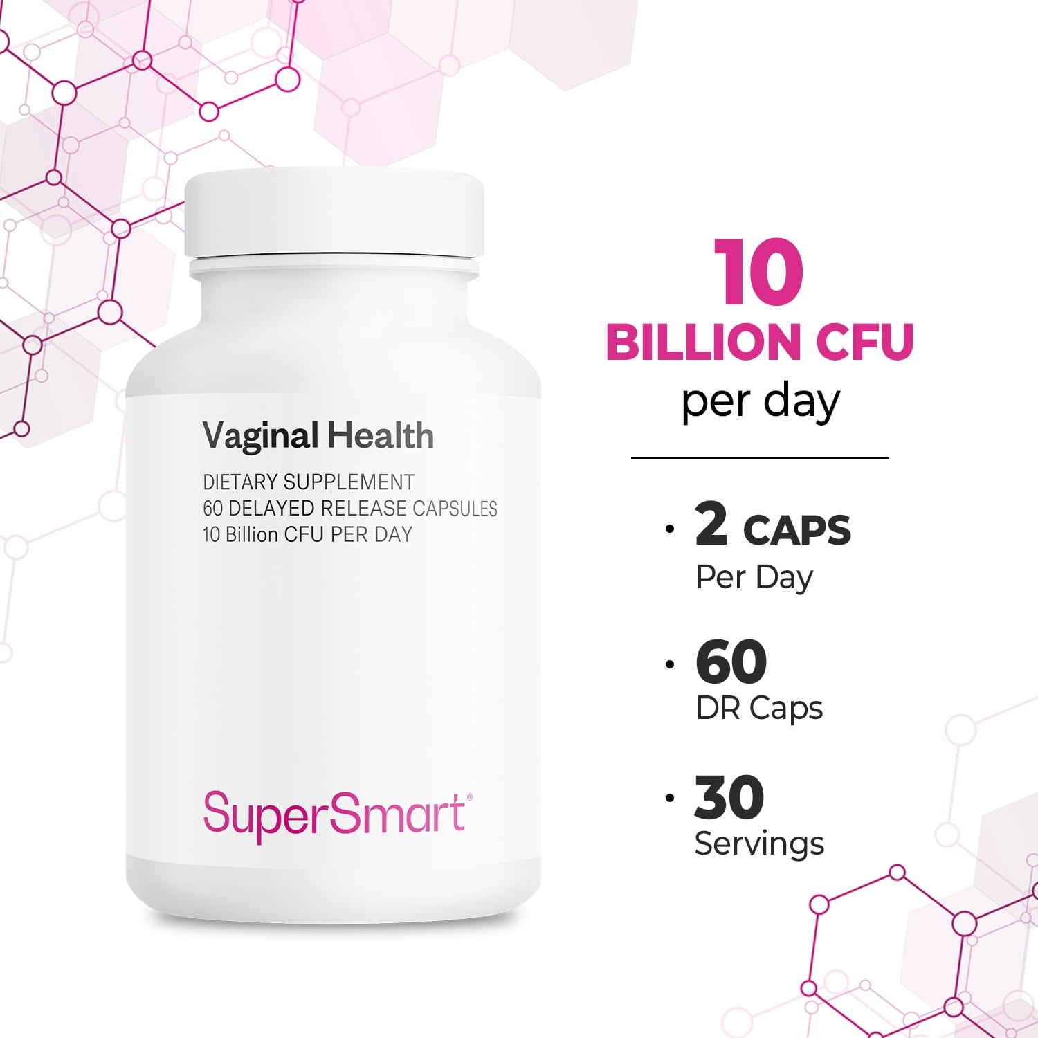 SuperSmart - Vaginal Health 11 Billion CFU - Women Probiotic & Prebiotic Supplement - Feminine Care | Non-GMO & Gluten Free - 60 DR Capsules