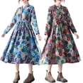 thumbnail image 3 of Vestido, Vestido suelto de mujer con bolsillo Estampado floral Manga larga Cintura con cordón Vestid Abanopi Azul/Extragrande, 3 of 7