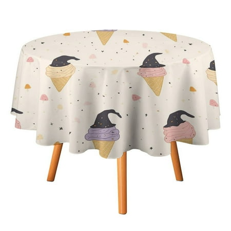 

JINGDS Halloween Ice Cream Mini Witch Hats-788 Round Table Cloth Halloween Tablecloth Thanksgiving Day Table Cloth Round Cover Circle Tablecloth for Halloween Thanksgiving Fall Party