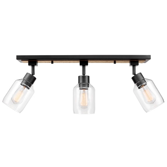 Globe Electric 25" 3-Light Faux Wood and Matte Black Indoor Track Light, Clear Glass Shades