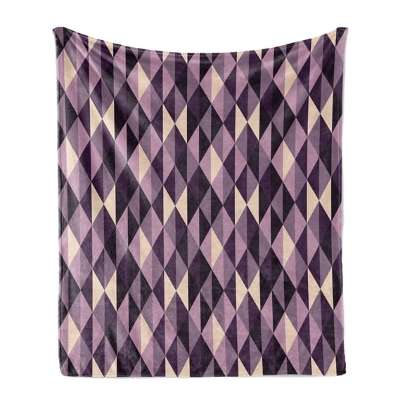 Geometric Soft Flannel Fleece Throw Blanket, Abstract Triangles with Dark and Pale Color Shades, Cozy Plush for Indoor and Outdoor Use, 60" x 80", Dark Purple Lilac, by Ambesonne
