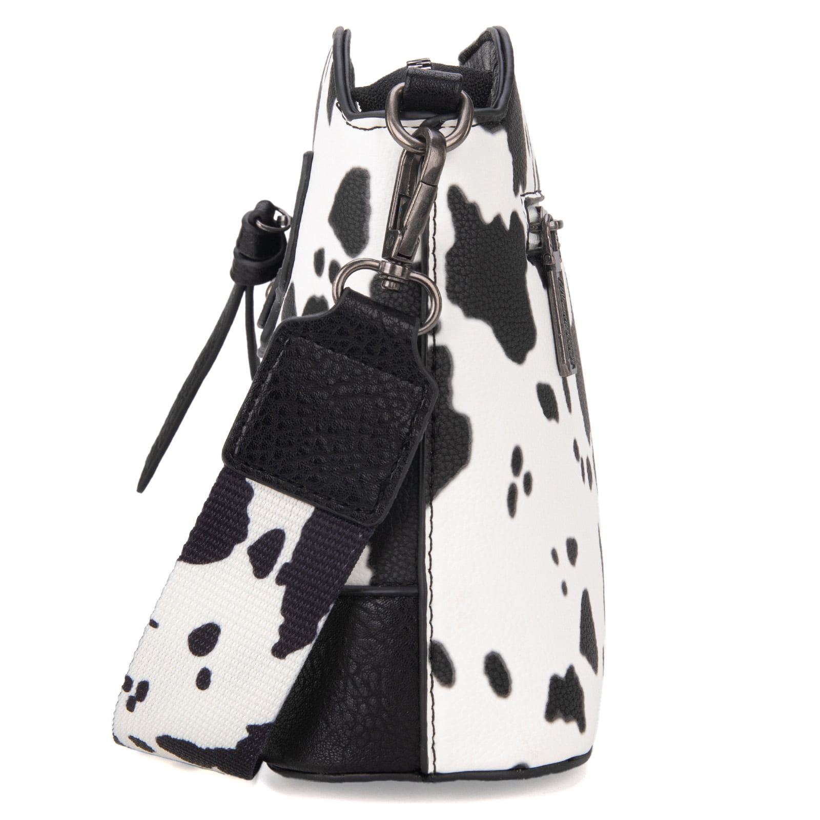 Wrangler Cow Print Crossbody Bag for Women Western Cross Body Purse with Signature Strap, Black