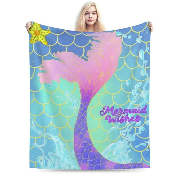 Tree Mermaid Blanket, Cute Mermaid Tail Scales Fuzzy Soft Cozy Warm Mermaid Throw Blanket for Girls Kid, Fleece Blankets  Couch Sofa Bedroom Nursery Bed Throws Blankets 50x 60inch