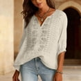 thumbnail image 6 of BODOAO Cotton And Linen Embroidered Shirt for Women Beach Tops Workout Tops Vacation Shirts Dressy Casual Mexican Tunic Tops Summer V Neck Flowy Shirts Half Sleeve Soft Breathable Beige M, 6 of 8