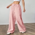 thumbnail image 7 of Womens Striped Pants Color Block Drawstring Pleated High Waist Trousers Loose Fit Casual Wide Leg Comfy Lounge Pants Red XL, 7 of 7