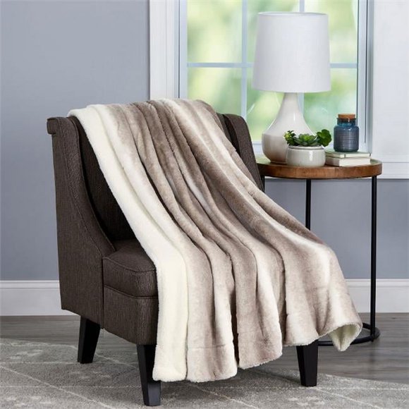 LHC 66-Throw026 Faux Fur Throw Blanket - 60 x 70 in. - Cream Beige