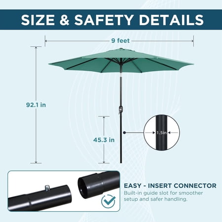 9FT Outdoor Umbrella with Push Button Tilt and Crank, Market Umbrella, 8 Heavy-Duty Ribs, Outdoor Table Umbrella for Garden, Deck, Poolside & Backyard