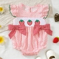 thumbnail image 2 of Sopiago Smocked Baby Girl Bubble Romper Sleeveless Ruffle Linen Baby Girl Bodysuit Cherry Fruit Summer Outfit (Red,6-12 Months), 2 of 7
