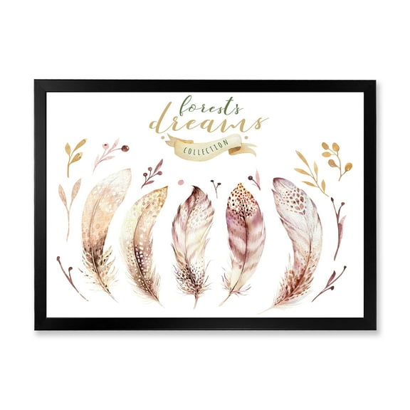 Designart 'Vital Feathers In Ethnic Boho Style' Bohemian & Eclectic Framed Art Print
