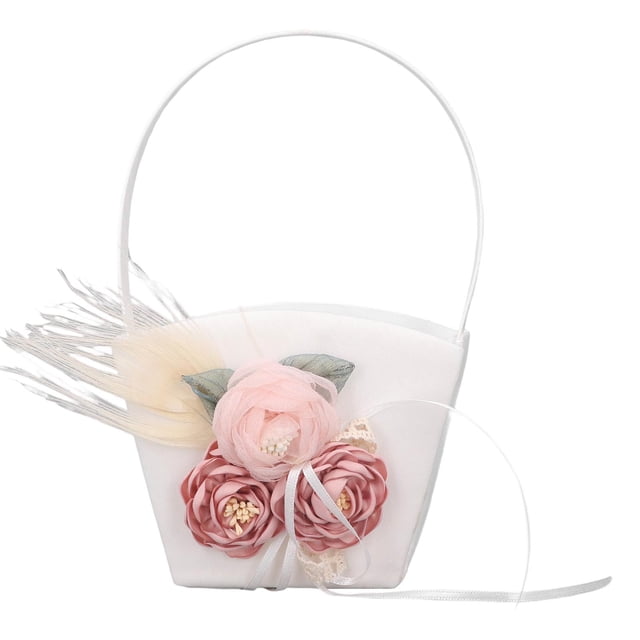 BRI Cesta de flores portátil para dama de honor de boda, cesta de flores de mano para niña, accesorios de fotografía, suministros de boda