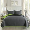 thumbnail image 2 of JML Quilt Set 3 Piece Microfiber Coverlet Shams Set, Reversible King, Grey & Green, 2 of 5