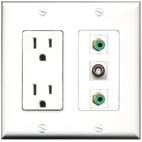 RiteAV - 15 Amp Power Outlet 2 Port RCA Green 1 Port BNC Decorative Wall Plate