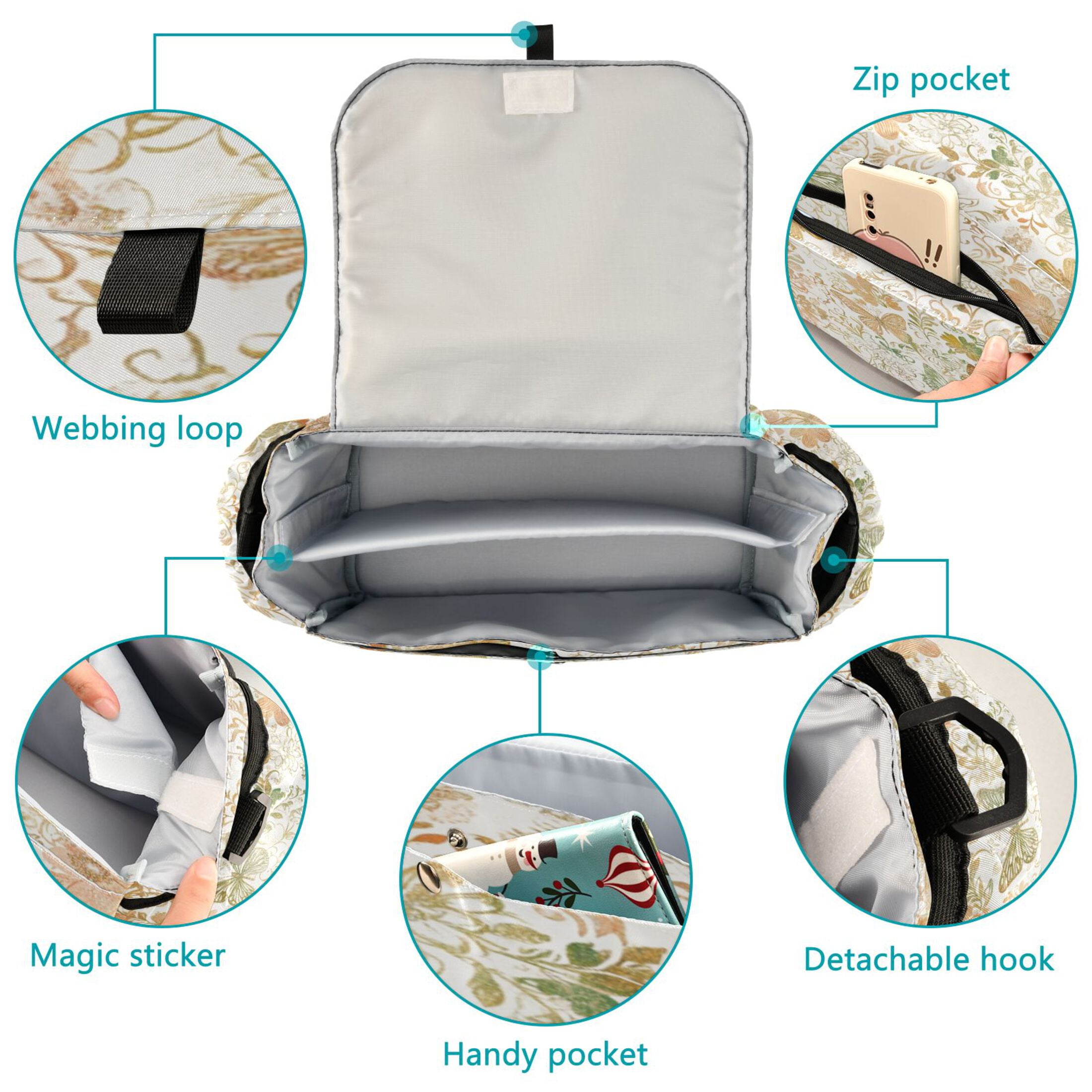 DIXRUYEE Stroller Organizer Whimsical Garden Butterflies Printed