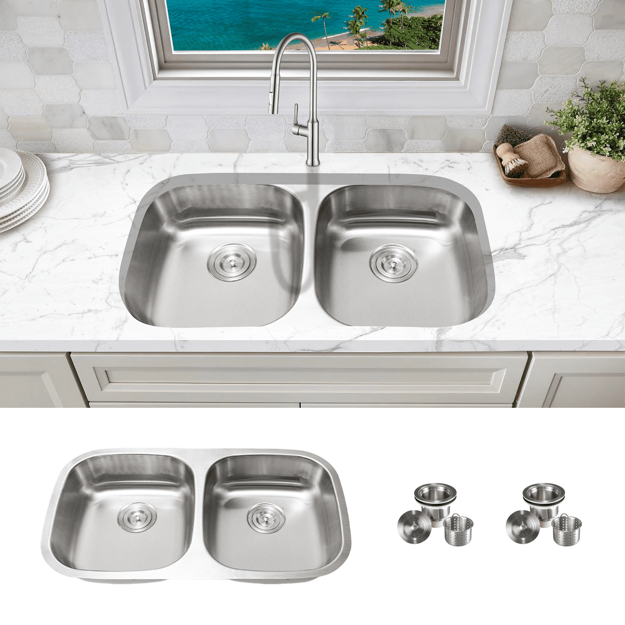 KBFmore 32 inch Single Bowl Undermount Stainless Steel ADA Compliant Kitchen Sink with Sink