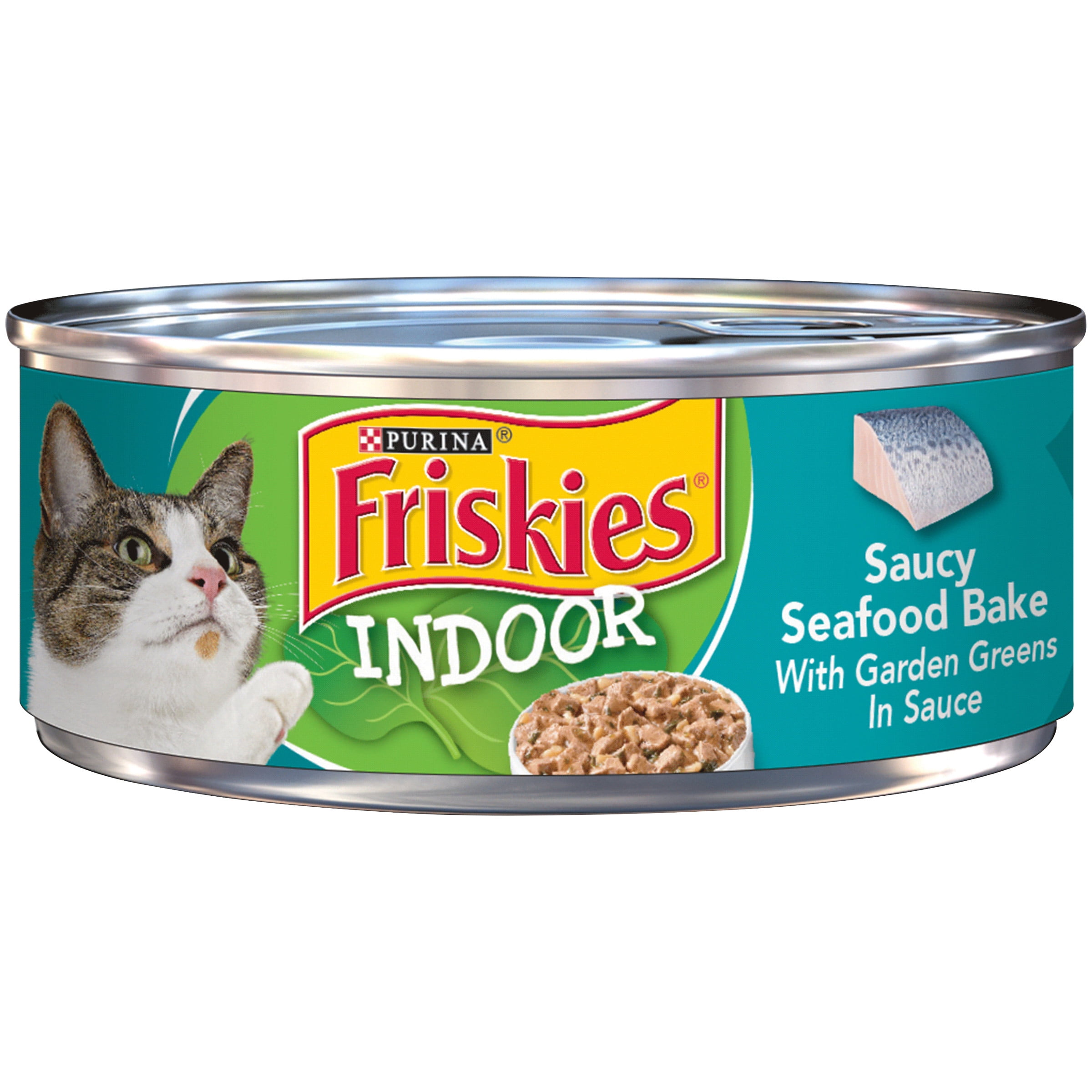 Friskies Indoor Seafood & Greens in Sauce Wet Cat Food, 5.5 oz Can