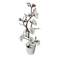 thumbnail image 1 of Jarrón de flores artificiales con arreglo de flores de seda de ciruelo simulado con Blanco, 1 of 9