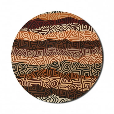 Vintage Mouse Pad for Computers, Strikes Pattern in Brown Colors Curved Spiral Lines, Round Non-Slip Thick Rubber Modern Gaming Mousepad, 8" Round, Multicolor, by Ambesonne